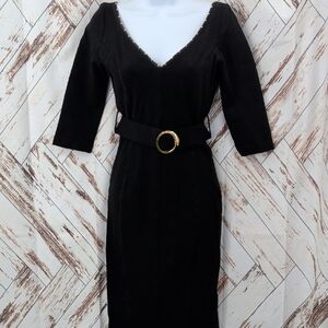 Robert Cavalli V Neck Long Sleeve Belted Dress